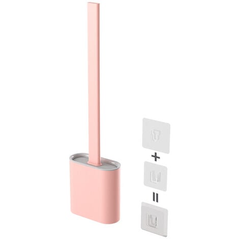 Loo Brush Toilet Brush Set, Compact Household Toilet Cleaning Tool, TPR Bristles Deep Cleaning Will not Harm the Toilet Surface (long Handle) Wall-mounted ( Color : Pink  )