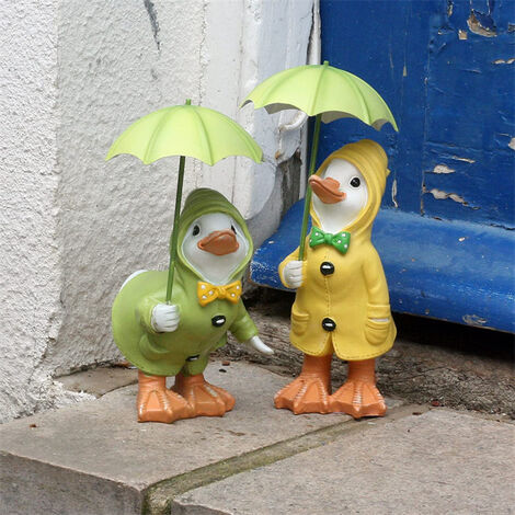 Garden Ducks,Garden Ornaments,Animal Garden Statue, Ducks Standing with Umbrellas,Funny Outdoor Statue Decoration Indoor Outdoor Lawn Figurines for Home Yard Décor-Pair of ducks (1/5)