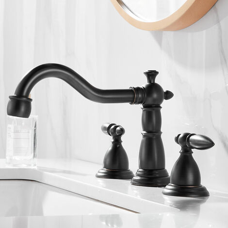 Bathroom Sink Tap Gold Chrome Solid Brass Bathroom Basin Faucet Mixer Tap, Antique Brass Kitchen Sink Faucet, Dual Handles 3Pcs Bathtub Faucet Basin Taps-Black (1/3)