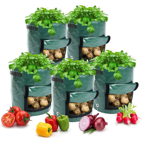 5 Pack Potato Grow Bags with Flap 10 Gallon, Planter Pot with Handles and  Harvest Window for Potato Tomato and Vegetables, Black 