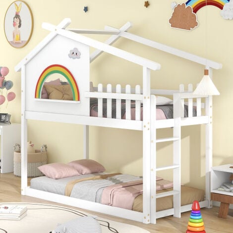 with Ladder, House Bed, Bunk Bed for Kids, Teenagers (White, 190x90cm)