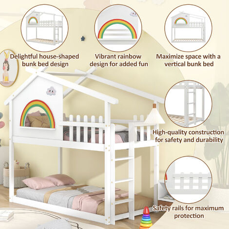 with Ladder, House Bed, Bunk Bed for Kids, Teenagers (White, 190x90cm)