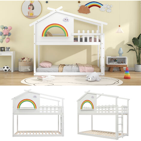with Ladder, House Bed, Bunk Bed for Kids, Teenagers (White, 190x90cm)
