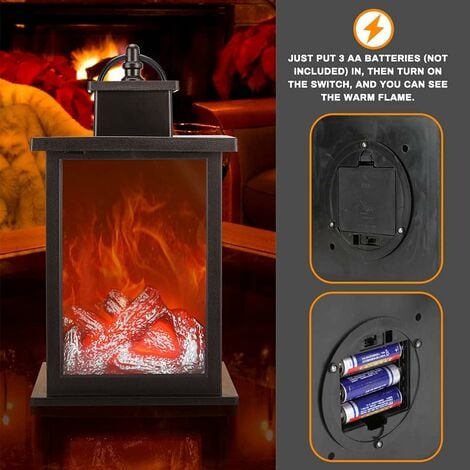 Led Fireplace Lamp Flame Effect Log Fire Place Lights Fireplace Lantern Realistic Carbon Fire Lights Vintage Lantern Battery Operated for Home Decor Indoor Bedroom Christmas Ornaments
（Batteries not I