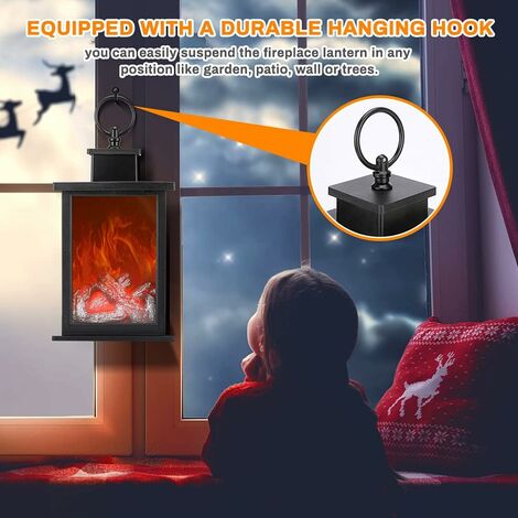 Led Fireplace Lamp Flame Effect Log Fire Place Lights Fireplace Lantern Realistic Carbon Fire Lights Vintage Lantern Battery Operated for Home Decor Indoor Bedroom Christmas Ornaments
（Batteries not I