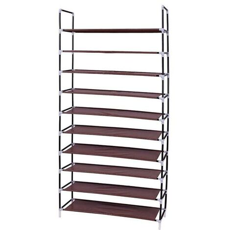 Simple Assembly 10 Tiers Non-woven Fabric Shoe Rack with Handle Dark Brown,Shoe Storage Organizers and StorageFashionable Room-Saving (1/5)