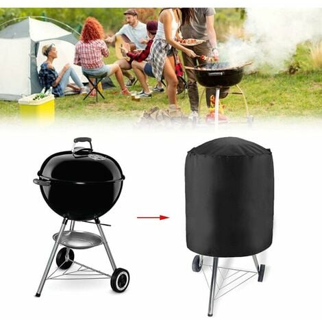 Round Barbecue Grill Cover, Oxford Cloth Waterproof Dust-proof Anti-UV Outdoor BBQ Grill Protector Black 71x73cm