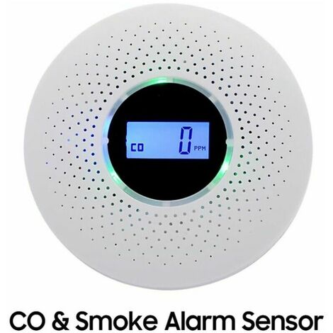 Carbon Monoxide and Smoke Alarm Sensor Compound Type Smoke & CO Detector PPM LCD Display Indicator Battery Powered Wireless Installation (White