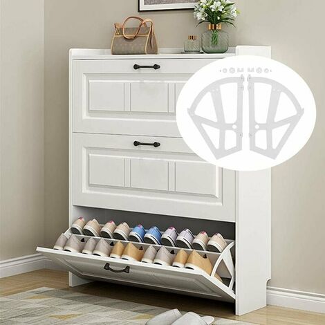 Pair Shoe Cabinet Shelves Home Plastic Hollow Double Shelf Shoe Rack Cabinet Drawer Shoe Rack, Shelf, Cabinet Hinge,White