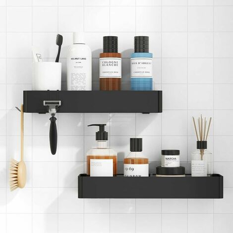 Rust Resistant Shower, Quick Dry Shower Rack No Drilling for Large Capacity Indoor Shower, Durable Stainless Steel Bracket, Black (1/5)