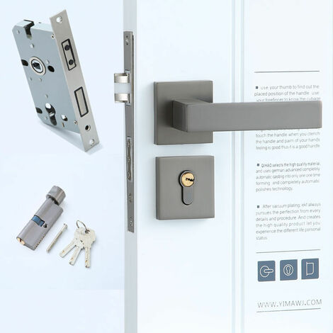 Square Rosette Door Handles Stainless Steel Aluminum Handle - Entrance Door, Bedroom, Office, Kitchen - Lock Plate - Door from 35 to 55 mm(Magnetic Grey) (1/5)