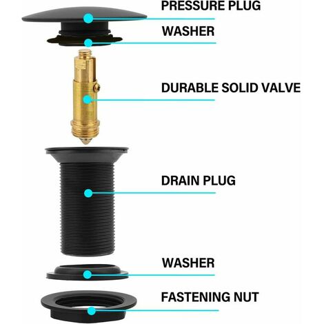 Sink Drain with Overflow, Pop Up Valve Sink Drain, Black Bathroom Sink ...