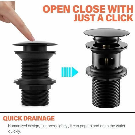 Sink Drain with Overflow, Pop Up Valve Sink Drain, Black Bathroom Sink ...