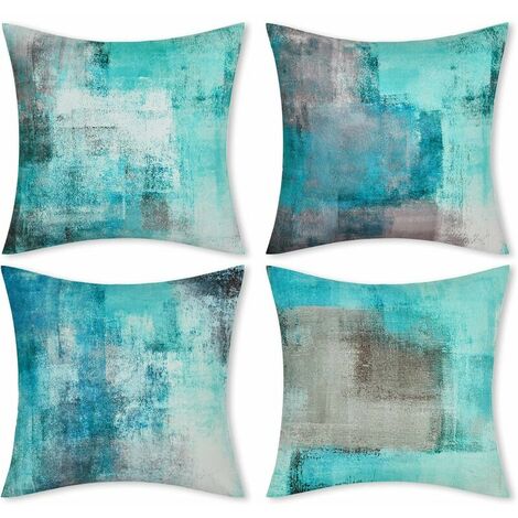 Set of 4 Turquoise Cushion Covers 18x18 inch Modern Decorative Pillowcases for Living Room Sofa