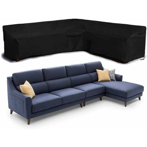 Garden L-Shape Furniture Cover Waterproof, 210D Oxford Fabric Outdoor Rattan Corner Sofa Cover 192x260cm