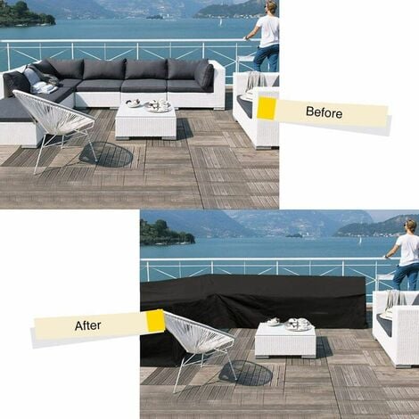 Garden L-Shape Furniture Cover Waterproof, 210D Oxford Fabric Outdoor Rattan Corner Sofa Cover 192x260cm