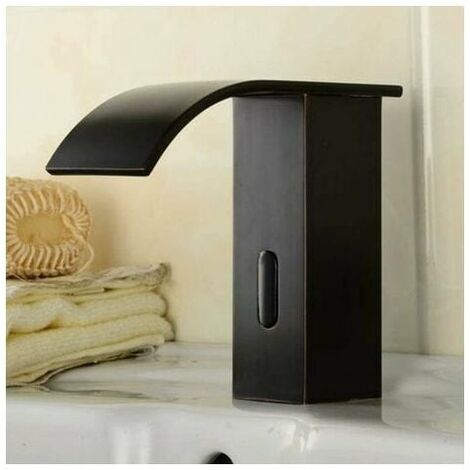 Automatic Infrared Sensor Automatic Single Cold Water Faucet Waterfall Basin Faucet Bathroom Sink Faucet High Spout Brass Black Oil Matte Bronze