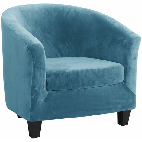 2 Pieces Tub Chair Covers,Upgraded 2 IN 1 Design Stretch Velvet Armchair Sofa Slipcover with Cushion Cover, Non Slip Club Bucket Chairs Sofa Couch Covers Slipcovers(Upgraded- Blue, Velvet)