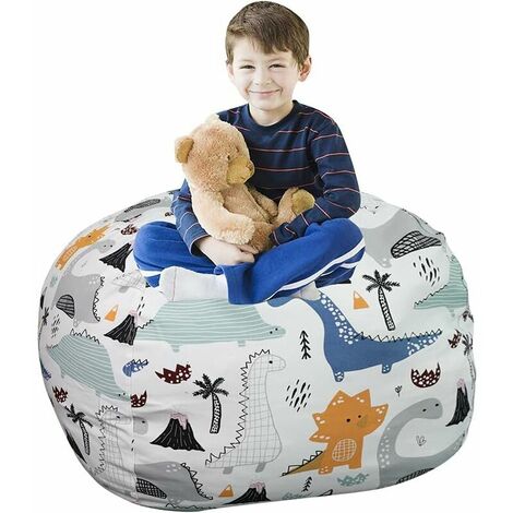 Kids Stuffed Animal Storage Bean Bag Chair Cover, Canvas Stripe Kids Toy Organizer Zipper Pouf (Dinosaur, 38) (1/5)