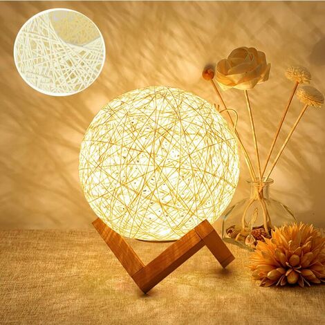 Creative Night Light Bedside Lamp with Wooden Base for Room Decor Mood Light with Wooden Stand Modern Rattan LED Lamp USB