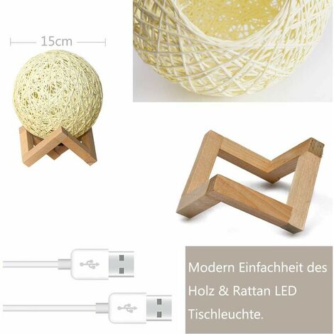 Creative Night Light Bedside Lamp with Wooden Base for Room Decor Mood Light with Wooden Stand Modern Rattan LED Lamp USB