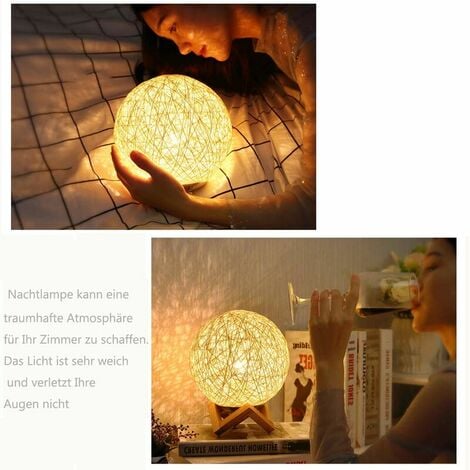 Creative Night Light Bedside Lamp with Wooden Base for Room Decor Mood Light with Wooden Stand Modern Rattan LED Lamp USB