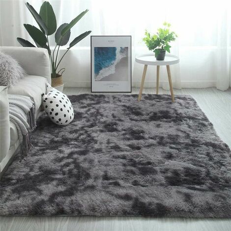Shaggy Rug for Living Room Bedroom Non-Slip Rug 140 200cm Soft Fluffy Shaggy Rug Modern Style Decorative Rug for Living Room (Grey Black) (1/5)