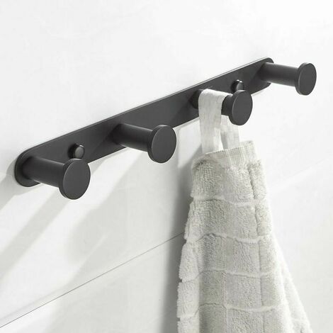Wall Mounted Towel Hook with Hooks 304 Stainless Steel Wall Mounted Towel Rack Hooks for Bathroom and Kitchen Doors (4 Hooks, Black) (1/5)