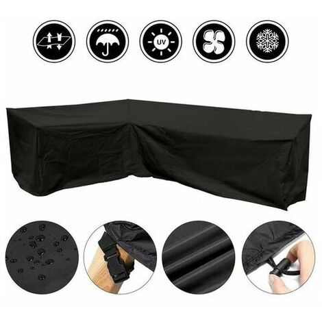 L Shape Patio Furniture Cover, 210D Oxford Fabric, Waterproof and Dustproof Patio Furniture Cover, Black, Right Longer Left Shorter - 222x286cm (1/5)