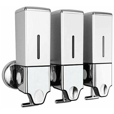 Wall Mounted Shower Soap Dispenser Manual Hand Lotion Dispenser for Hotel Bathrooms Kitchen Restaurants (Silver)