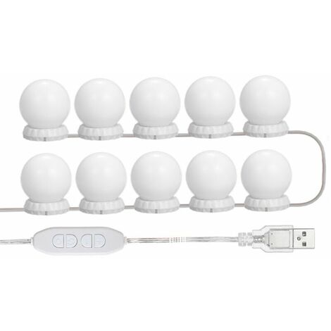 Diamond type three-color temperature makeup mirror light bulb string 10 lights USB type (1/5)
