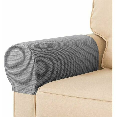 Armchair Slipcovers Set of 2 Waterproof Stretch Spandex Fabric Armrest Slipcovers for Armchairs, Sofas, Recliners (Light Grey)