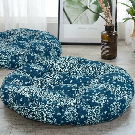 Turquoise Meditation Floor Cushion, Square Bohemian Mandala Cotton Linen Indian Style Cushion Yoga Pillow Living Room Balcony Kids Playroom Outdoor Decor, 20 x 20