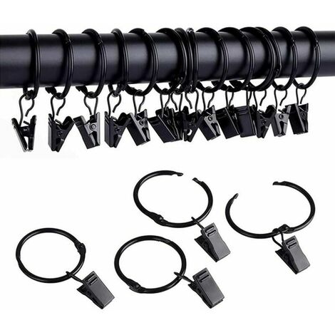25pcs Curtain Rings with Clips Metal Curtain Hooks, Easy to Open and Close, Metal Curtain Hooks for Window Door Shower Curtains