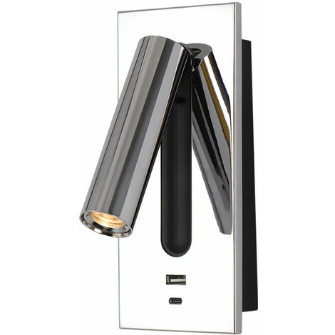 LED Reading Light Bedside Lamp Hidden Switch Bedside Lamp, Type C Bedside Lamp Flush Mount Wall Sconce Reading Lamp, 350° Rotatable 90° Foldable, 3W Warm Light 3000K, Glossy Chrome