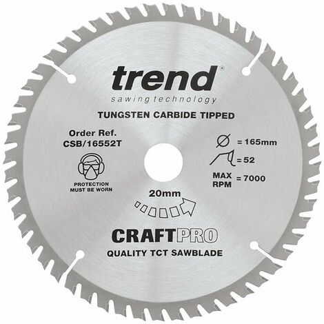 Trend Fine Kerf Circular Saw Blade, 165mm Diameter x 52 Teeth x 20mm Bore, Tungsten Carbide Tipped (1/5)
