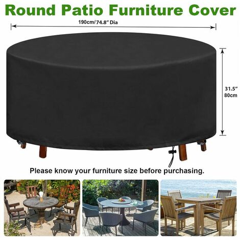 Garden Table Cover Round Garden Table Cover Waterproof Anti-UV Oxford Heavy Duty Protective Cover Garden 188X84CM (1/5)