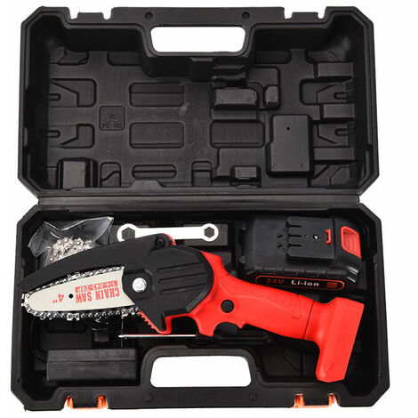 Battery Operated Mini Chainsaw with 1 Battery and 2 Chains, 4 Inches, Portable Rechargeable Chainsaw for Cutting Garden Branches, Chain Thickness 4mm (1/3)