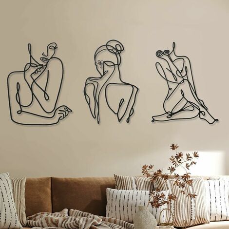 Minimalist Wall Decor Abstract Metal Wall Art Modern Woman Line Wall Art Female Body Wall Sculptures Metal Line Art Hanging (Black, Modern)