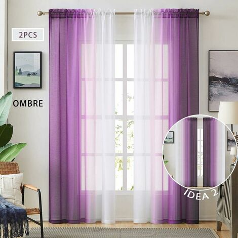 Purple Gradient Faux Linen Sheer Curtains for Bedroom Living Room Rod Pocket Reversible 2 Tone Gradient Voile Semi Window Curtains, Privacy and Light Filtering, Set of 2 Panels, 54 x 72 Inch Length (1/5)
