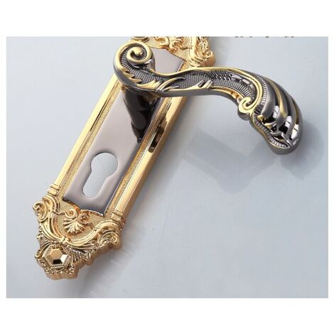 Handle Set European Indoor Door Lock Mute Mechanical Solid Wood Door Lock (black gold) (1/3)