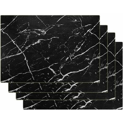 Marble Placemats for Dining Table Set of 4 Waterproof Marble Placemats for Kitchen Table PVC Placemats Easy to Clean for Dining Room Office Black