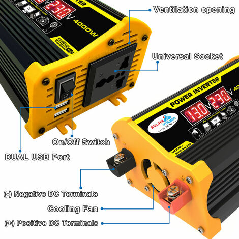 4000W Solar Power System Inverter DC 12V to AC 220V Car Inverter ...