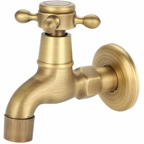 Water Faucet, Vintage Solid Brass Wall Mounted Single Cold Water Tap for Kitchen, Bathroom, Sink, Swimming Pool, etc.(Short) (1/5)