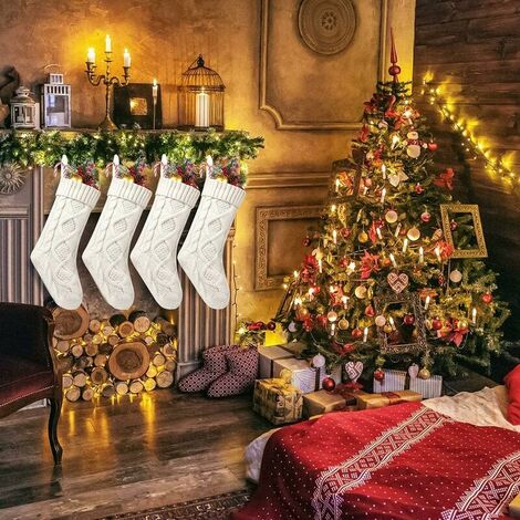 Pack Christmas Stockings, 18 Large Size Cable Knit Christmas Stockings, Gifts and Decorations for Family Holidays, Christmas Party, Ivory White