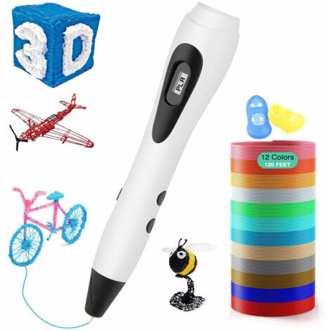 3D Pen, Professional 3D Pen Set, 3D Printing Pen with LCD Display + 12pcs Φ1.75mm Multicolor PLA Filament, Gift for Kids (White)-