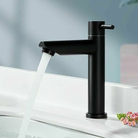 Bathroom Faucet Cold Water Only Matte Black Bathroom Sink Faucet Contemporary Style Stainless Steel Cold Water Faucet, Applicable Scope (Bathroom, Sink, Washbasin, Toilet) thsinde (1/4)