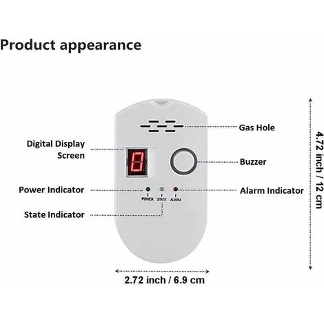Gas Detector, LPG/Natural Gas/Coal Gas Leak Detector, Plug-in Sensor Monitor with Audible Alarm and LED Digital Display, Combustible Methane, Propane