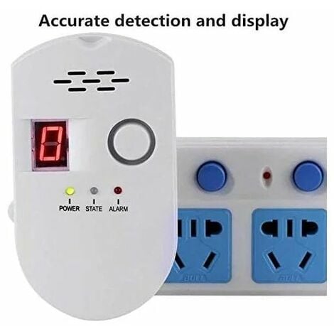 Gas Detector, LPG/Natural Gas/Coal Gas Leak Detector, Plug-in Sensor Monitor with Audible Alarm and LED Digital Display, Combustible Methane, Propane