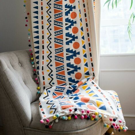 Cotton Linen Boho Window Curtain Panel with Tassel Rod Pocket, Geometric Stripe Country Style Room Darkening Curtain for Bedroom, Living Room (Colorful Geometric, 59 x 63, 1 Panel) (1/5)